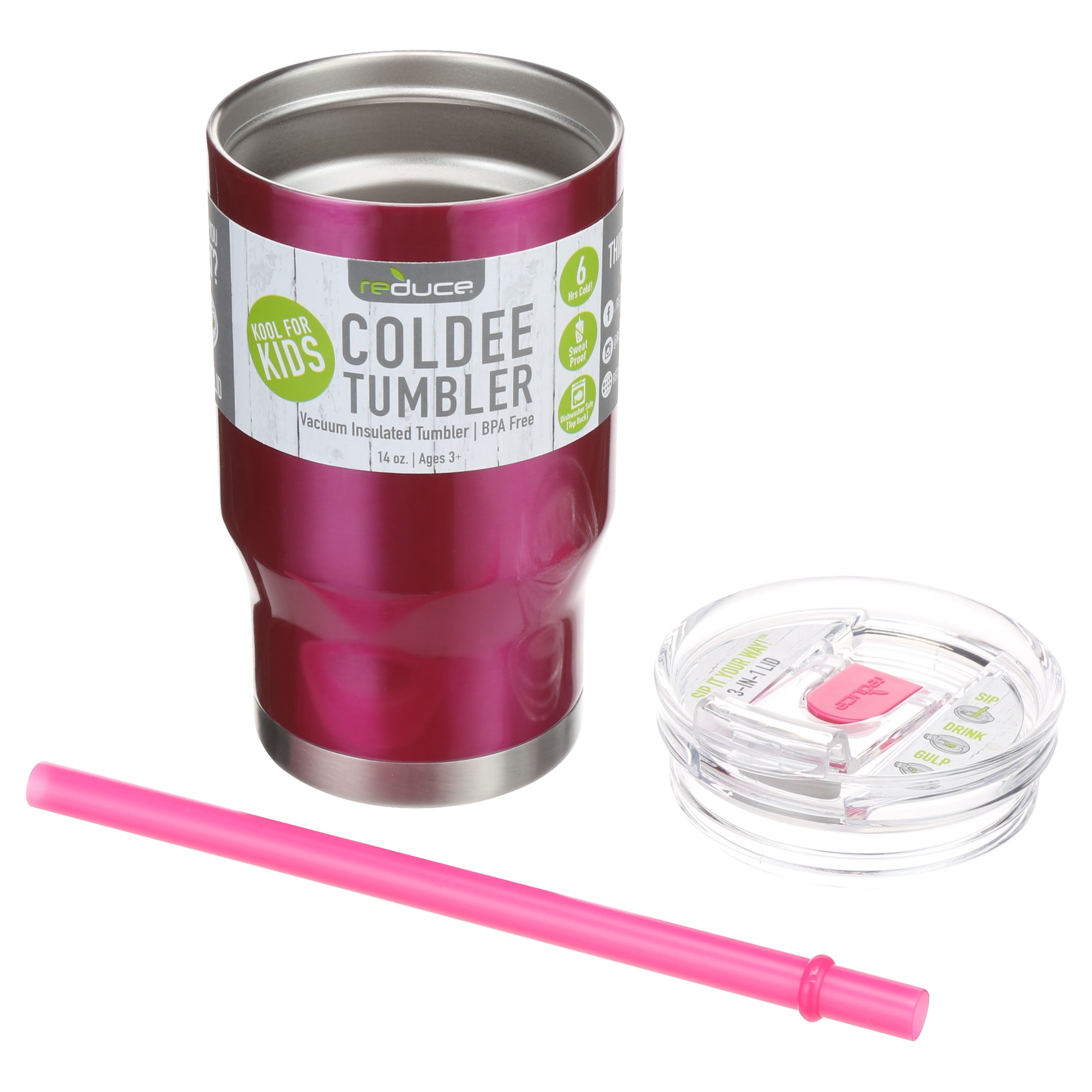 Reduce Coldee 14oz Stainless Steel Kids Tumbler with 3-in-1 Straw Lid,  Alien Blue & Green 