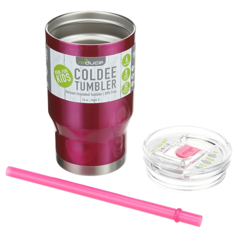 Reduce Coldee 14oz Stainless Steel Kids Tumbler with 3-in-1 Straw Lid,  Sugar Pop Pink & Purple