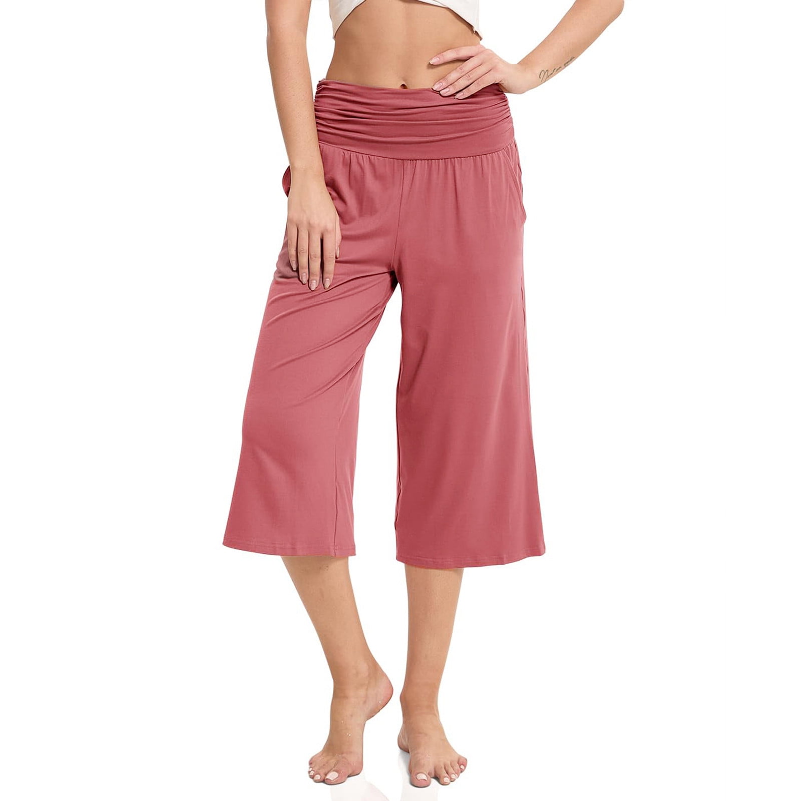 Timegard Pantalon Capri pour Femmes Jambe Grand Taille Haute Ample pour Entraînement Course Yoga avec Poches