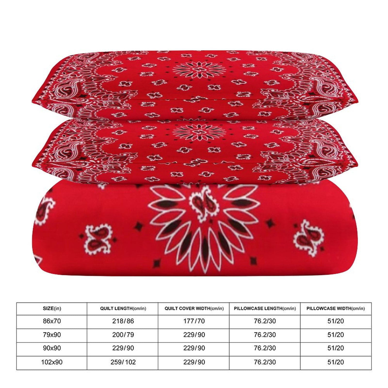 3 Pcs Soft Bedding Set, Includes 1 Duvet Cover with Zipper And 2 Pillow Shams,Bandana - Red Art Twin(86"x70")