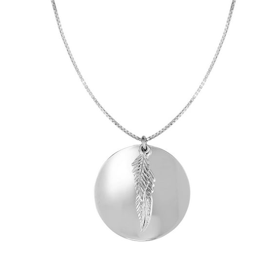 Sterling Silver Leaf Round Pendant Womens Necklace, 18"