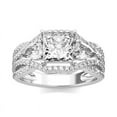 thumbnail image 4 of Oryn Jewelry Princess Cut 1.9 Ct Cushion Style Band - 14K White Gold Plated 3 Stone Moissanite Ring - Vintage Split Shank Engagement Jewelry, 4 of 6