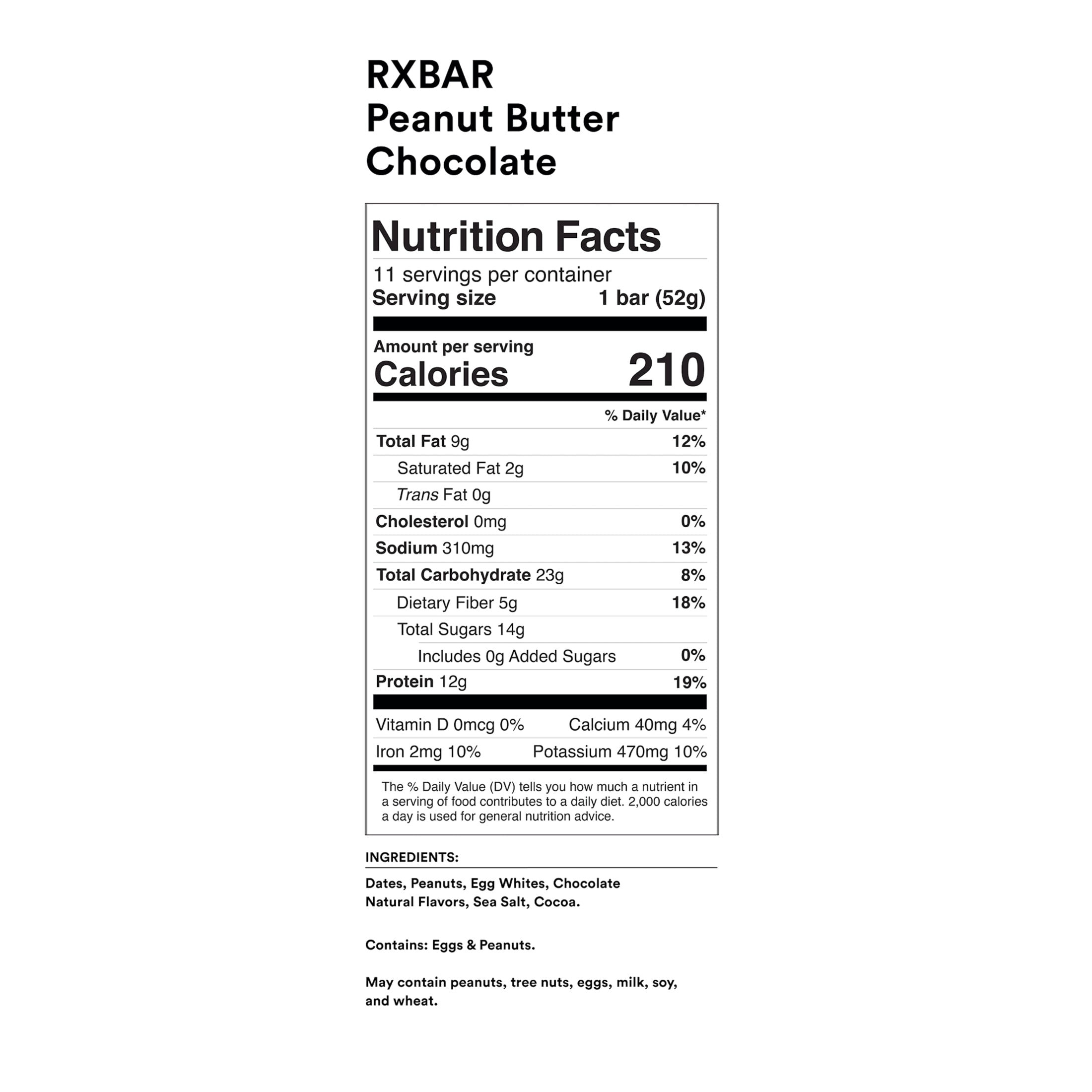 RXBAR Protein Bars Gluten-Free, Peanut Butter Chocolate, 11 Count
