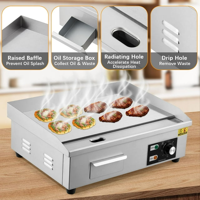 GloryStar 21" Stainless Steel Electric Griddle, 1500W Countertop Griddle with Non-Stick Adjustable Temperature Control 122°F-572°F, Perfect for Indoor Cooking