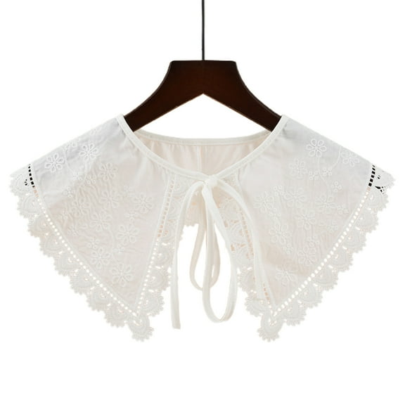 Japanese Style Stylish Fake Collar Dickey for Women Girls Floral Embroidered Lace White Shawl Scarf Collage Student Detachable Necklace Capelet