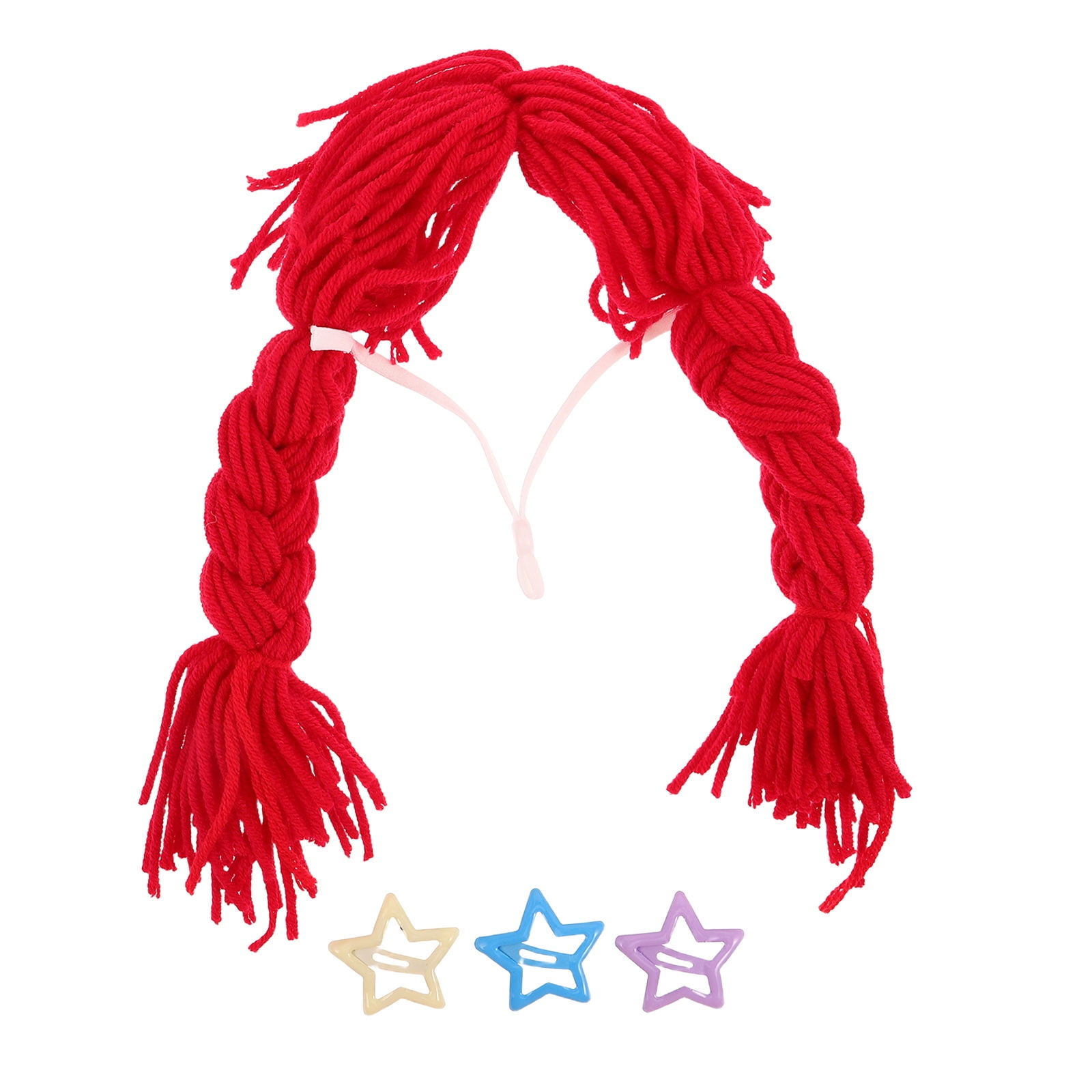 OULII Clip-on Red Braided Cat Wig Yarn Pet Hairpiece for Photoshoot and Party Costume