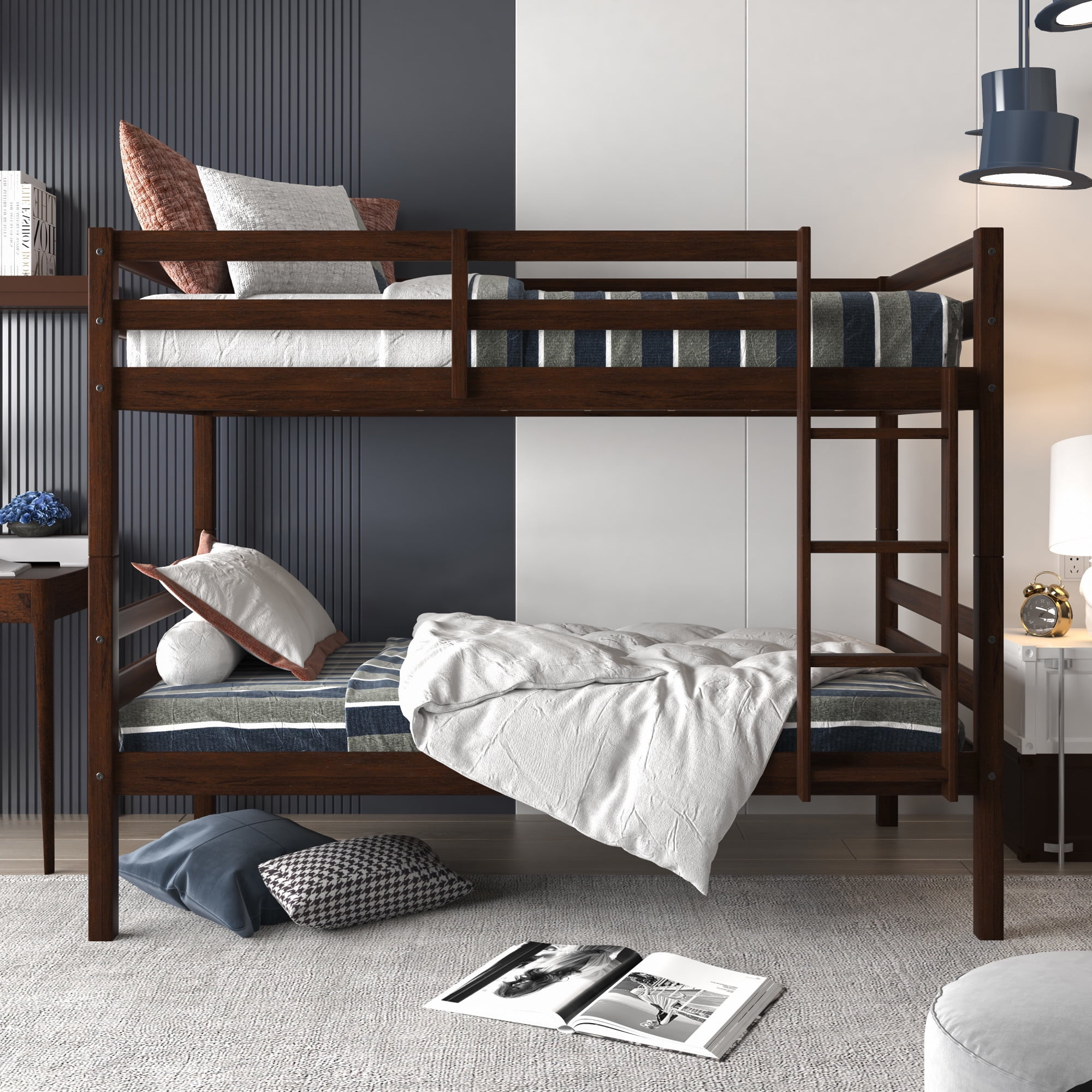 HH2Home Essentials Campbell Wood Twin over Twin Bunk Bed, Espresso