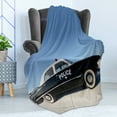 thumbnail image 4 of American Soft Flannel Fleece Blanket, Side View of a Parked Old American Police Car and the Sky Digital Print, Cozy Plush for Indoor and Outdoor Use, 60" x 80", Blue Beige and Black, by Ambesonne, 4 of 5