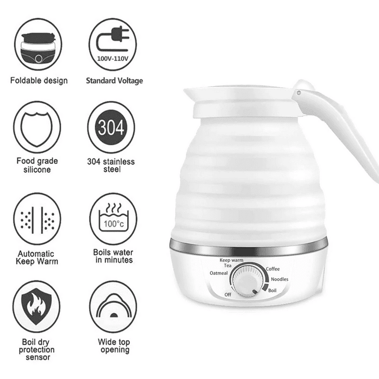 Travel Electric Kettle Portable Small Collapsible Kettle 600W, 5Mins Quick  Water Boiler for Making Tea/Coffee, Food Grade Silicone BPA Free 600Ml 110V