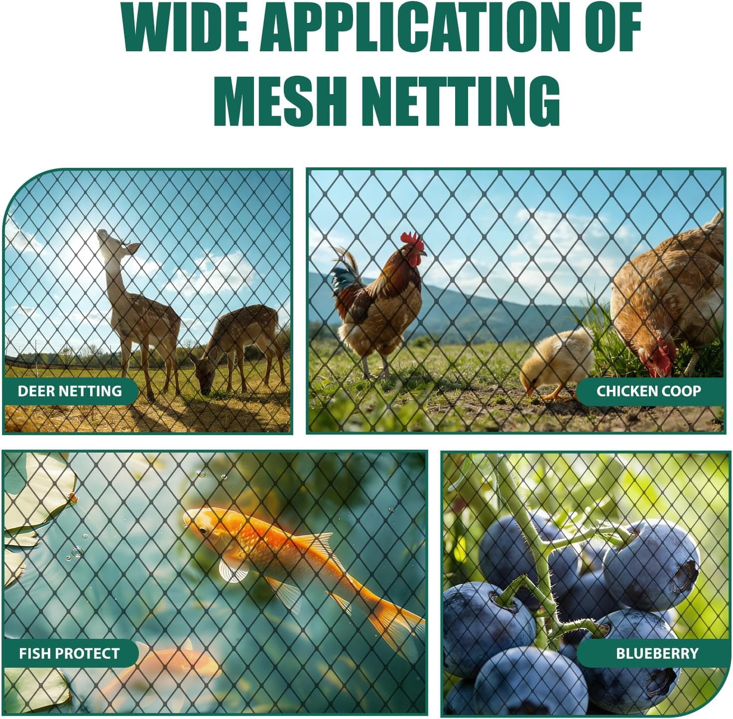 Bird Netting for Garden Protection - 25 x 50 ft Heavy Duty Black Nylon Poultry Netting 1’’ Mesh for Blueberry Bushes, Fruit Trees, Chicken Coops and Porches
