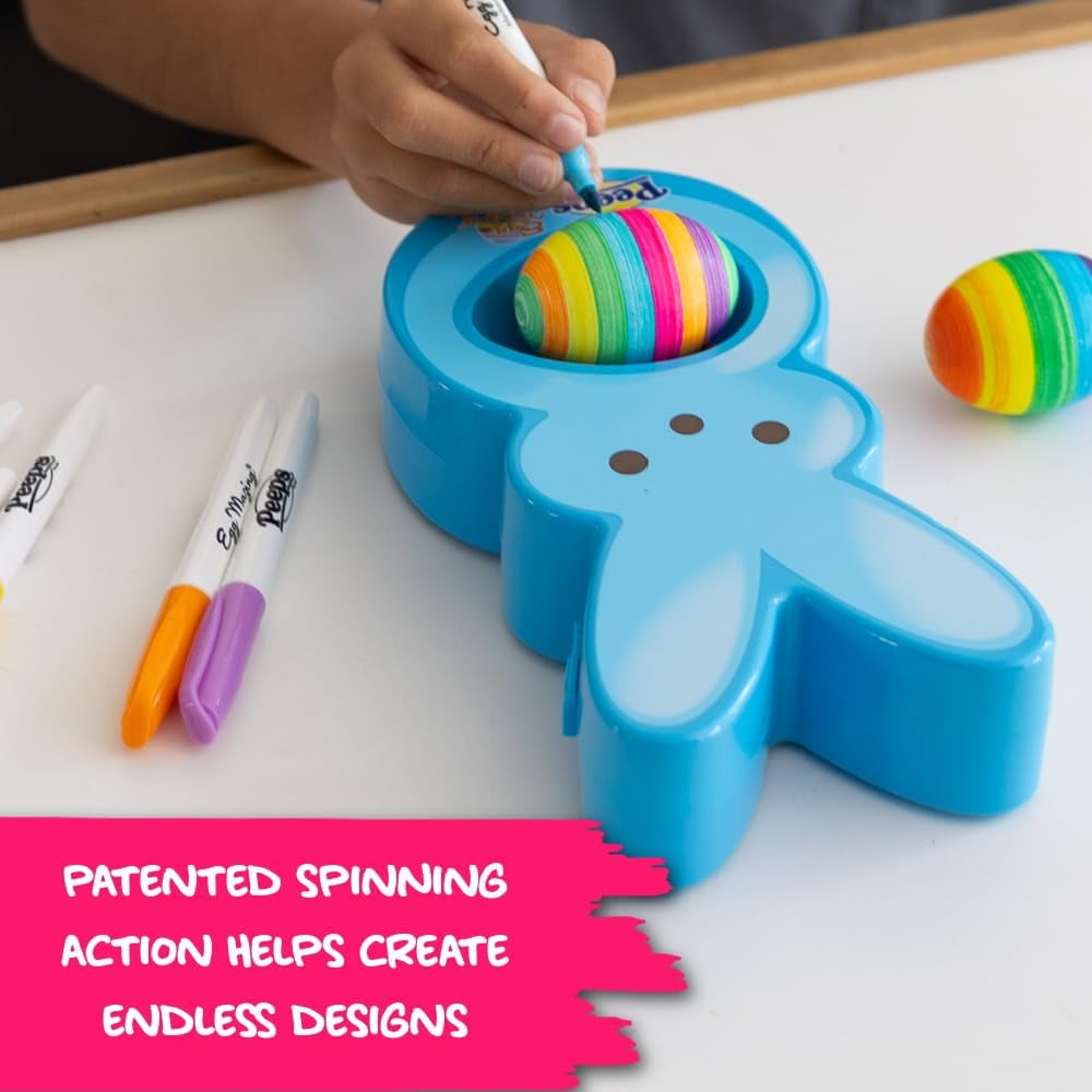 The Eggmazing Egg Decorator - Peeps Bunny - Arts and Craft Set Includes 6 Colorful Quick Drying, Non-Toxic Markers - Blue