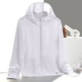 thumbnail image 2 of Caywon Women's Summer Lightweight Reflective Solid Color Breathable Hooded Sun Protection Jacket Thin Sun Guard Coat for Outdoor Sports Hiking White L, 2 of 3