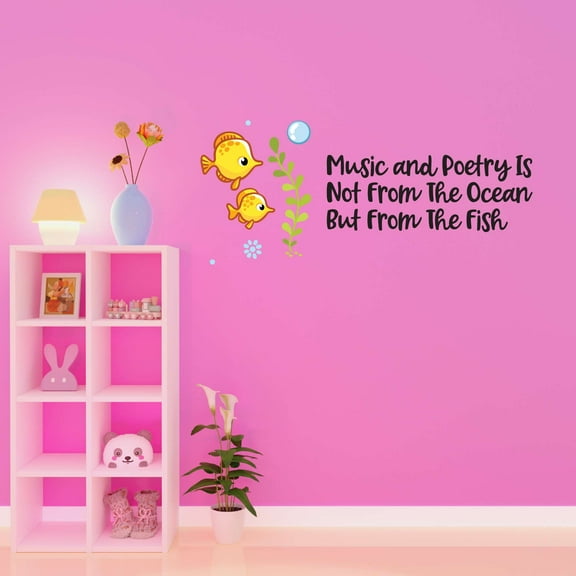 Music And Peotry Is From Yellow Fish Mermaid Dolphin Colorful Fish Salt Water Princess Creatures Seahorse Queen Sweet Unicorn Lovely Dream Decorating Wall Decal Sticker - Size: 20 In X 8 In
