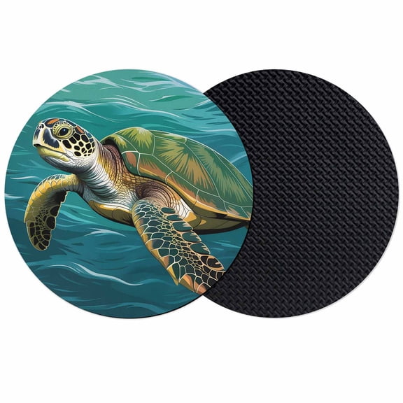 Teal Blue Turtle Coastal Coasters Set of 2, Absorbent Coasters for Drinks, Summer Beach Ocean Nautical Coaster for Desk Coffee Table Protection, Home Decor House Warming Gifts 4"