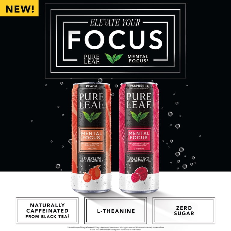 Pure Leaf Mental Focus Peach Sparkling Real Brewed Iced Tea Cans