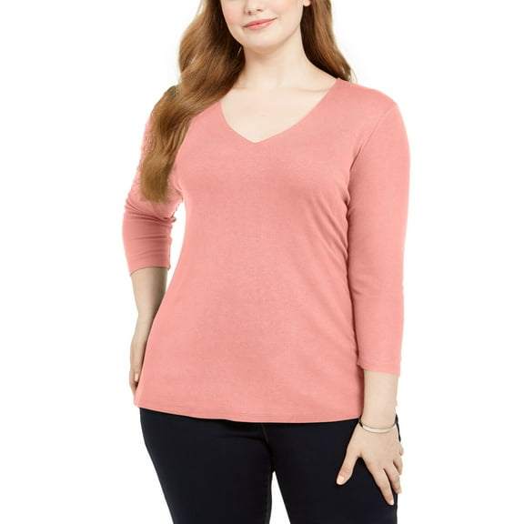 INC International Concepts Plus Size Ribbed V Neck Top First Blus 0X