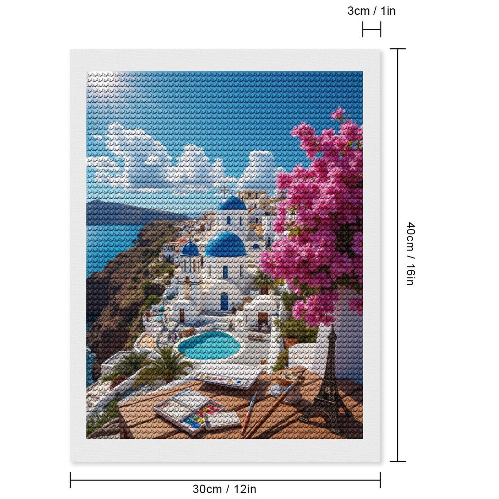 Diamond Art Kits for Adults, Santorini Blue Dome Flowers Painting View 5D Diamond Painting Kits for Adults Beginners, DIY Full Drill Diamond Painting, Gem Art and Crafts 12x16
