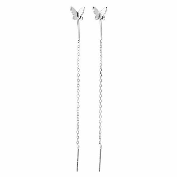 925 Silver Tassel Butterfly Threader Earrings Stud Long Drop Dangle Women-default