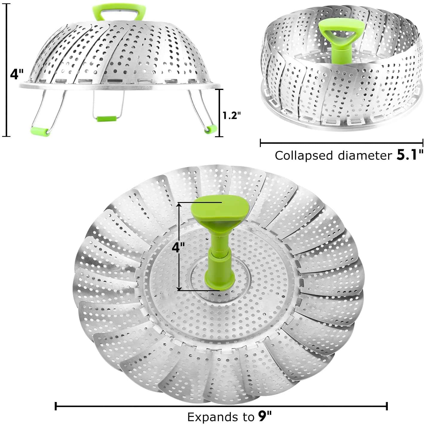 Veggie Vegetable Steamer Basket Folding Steaming Basket Metal Stainless Steel Steamer Basket Insert Collapsible Steamer Baskets for Cooking Food Expan