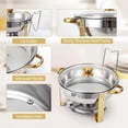 thumbnail image 4 of Bingirl Ensemble de 4 Plats Anti-Frottement 5 Qt pour Buffet : Réchauffe-Plats Ronds pour Traiteur en Acier Inoxydable avec Couvercle en Verre et Support de Couvercle, Or - Fini pour Fêtes et Événements, 4 of 7