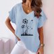 thumbnail image 4 of Camiseta de Manga Corta con Cuello en V con Impresión de Girasol, Algodón Casual Y Top de Cáñamo, 4 of 4