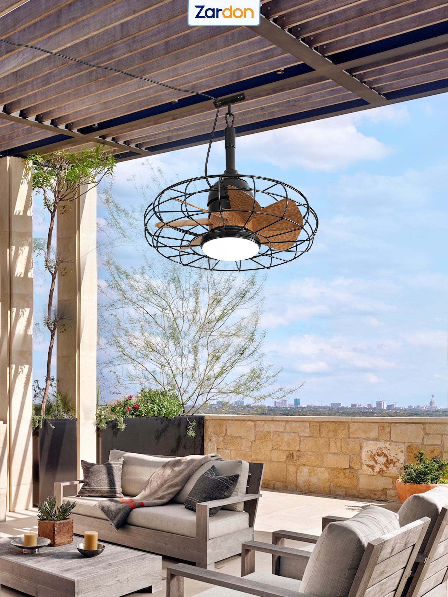 Zardon 18" Gazebo Fan for Patio, Outdoor Caged Ceiling Fan with LED Light, Quiet DC Motor and 6 Speeds with Remote Control, IP65 Waterproof for Porch, Pergola Canopy