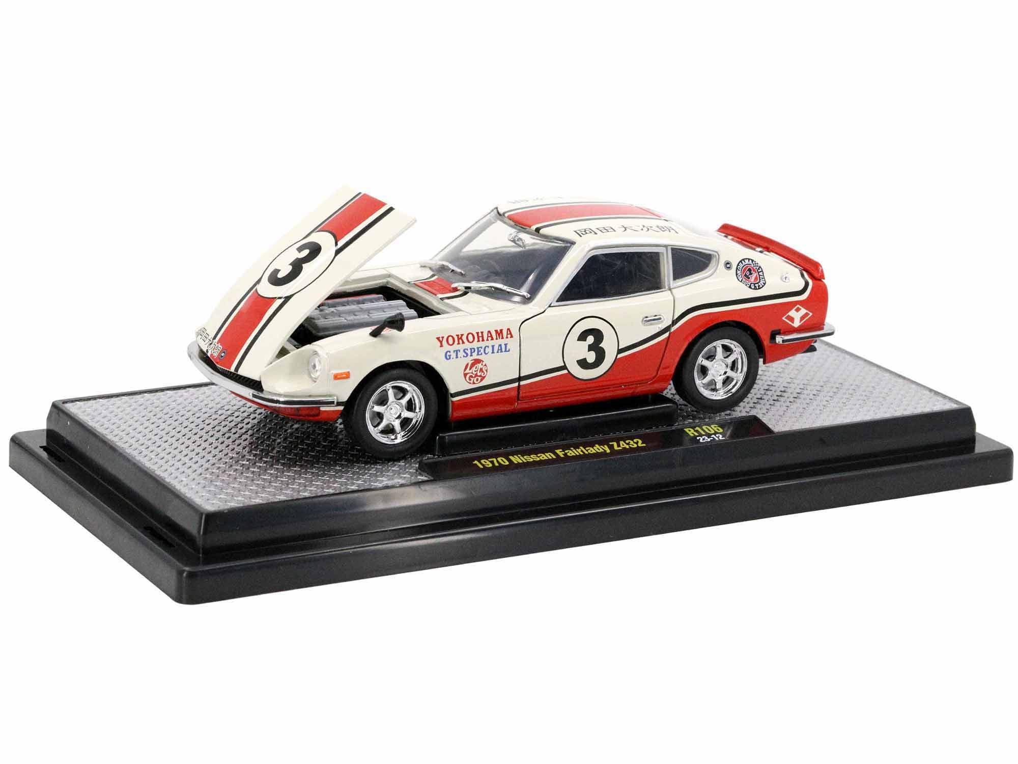 1970 Nissan Fairlady Z 432 RHD #3 Wimbledon White w/Red & Black Stripes Ltd  Ed to 5250 pcs 1/24 Diecast Model Car by M2 Machines