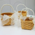 thumbnail image 3 of Wedding Small Flower Girl Basket, Wicker Rattan Flower Basket with Pearl Handle for Wedding Home Decor Picnic, Party, 3 of 5