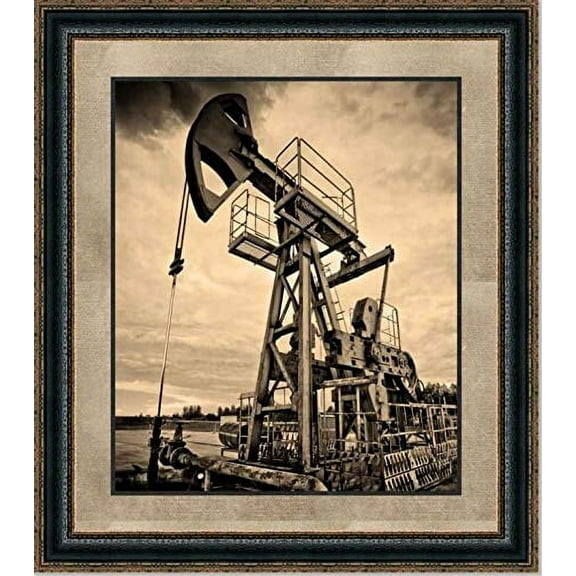 Pump Jack I | Framed Oil and Gas Art in Double Mat | 19L X 16W" Inches