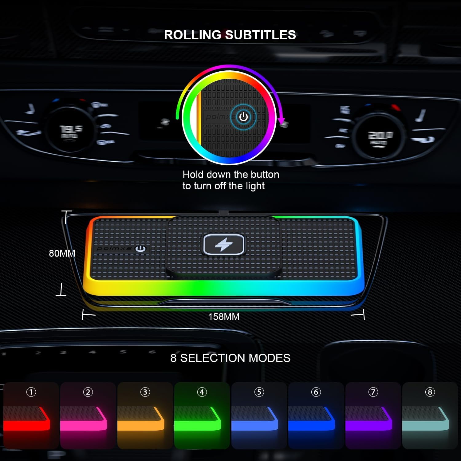 Wireless Charger car Charging pad,FHDFHD 15W Wireless Phone Charger,RGB Cell Phone Cordless Charging mat Compatible with iPhone 16/15/14/13/12 Galaxy S23 S22 S21 Note10(k1)