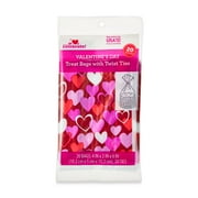Valentine's Red Hearts Cello Mini Party Treat Bags with Twist Ties, 4"x6", 20 Ct, Way To Celebrate