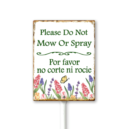 Eveokoki (8X12) IN Please Do Not Mow Or Spray Yard Sign With Metal Stake Lawn Sign Stand Outside Garden Farm Tin Signs Wildflowers Butterfly Outdoor Fence Retro Decorations