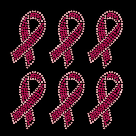 Set of 6 Pink Ribbon Breast Cancer Awareness Iron-on Rhinestud Transfer by JCS Rhinestones
