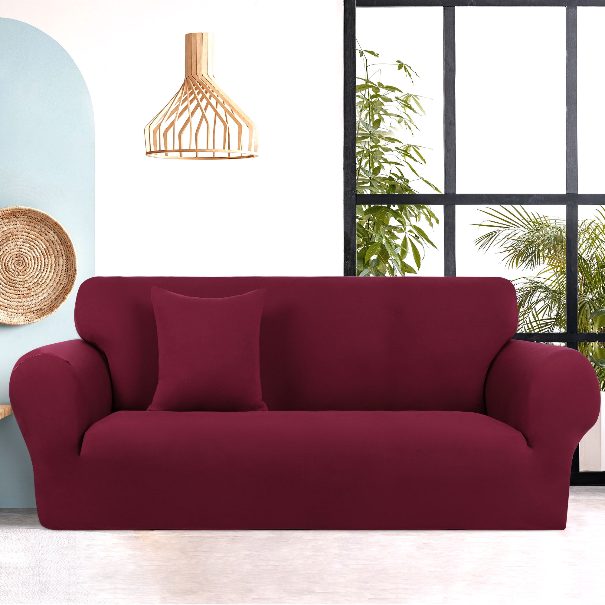 Unique Bargains Solid 1/2/3 Seater Sofa Cover Stretch Couch Slipcover Wine Sofa