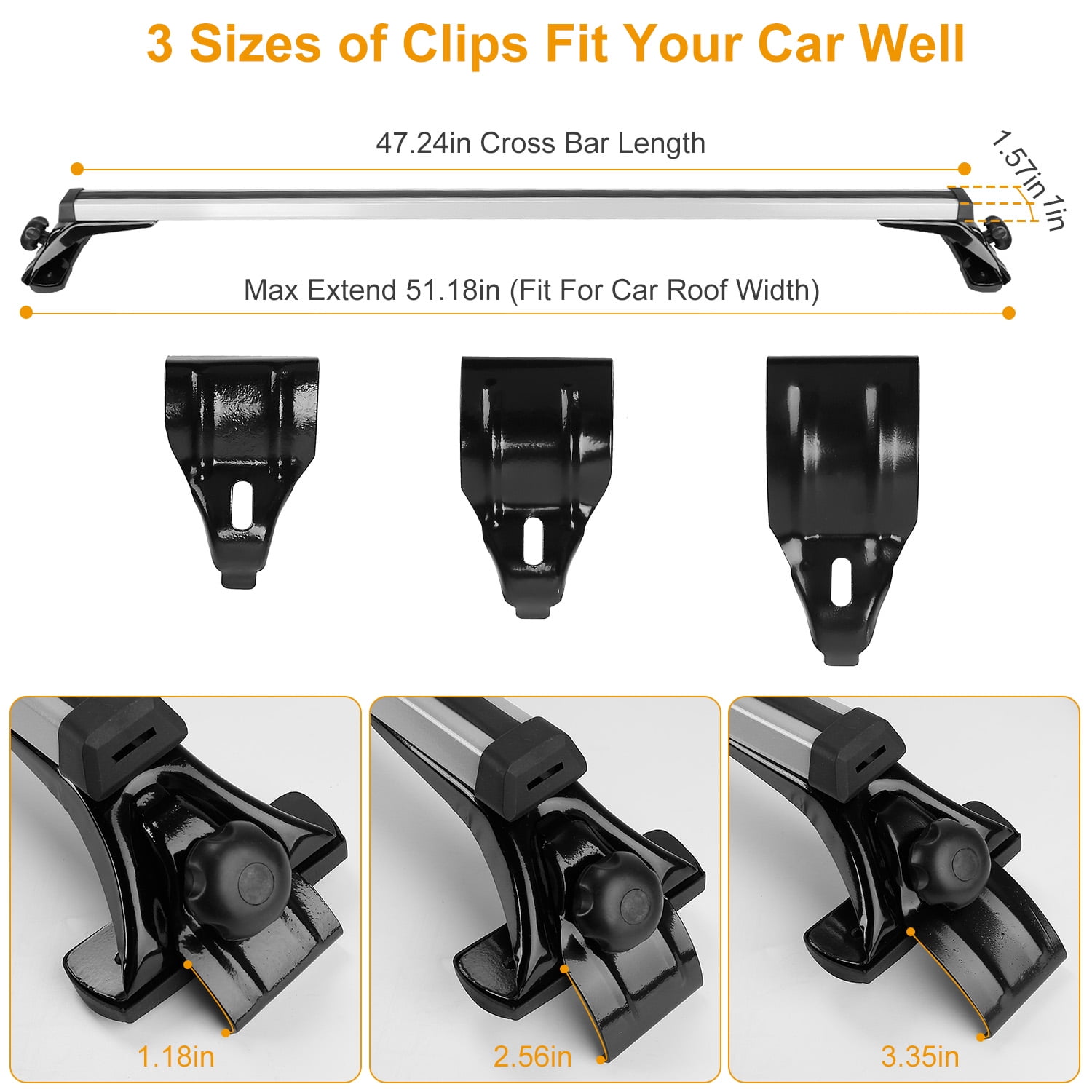 Moclever 47.2" Car Roof Rack, Aluminum Cargo Carrier Roof Rack Crossbars for Most Vehicle Wagon Cars