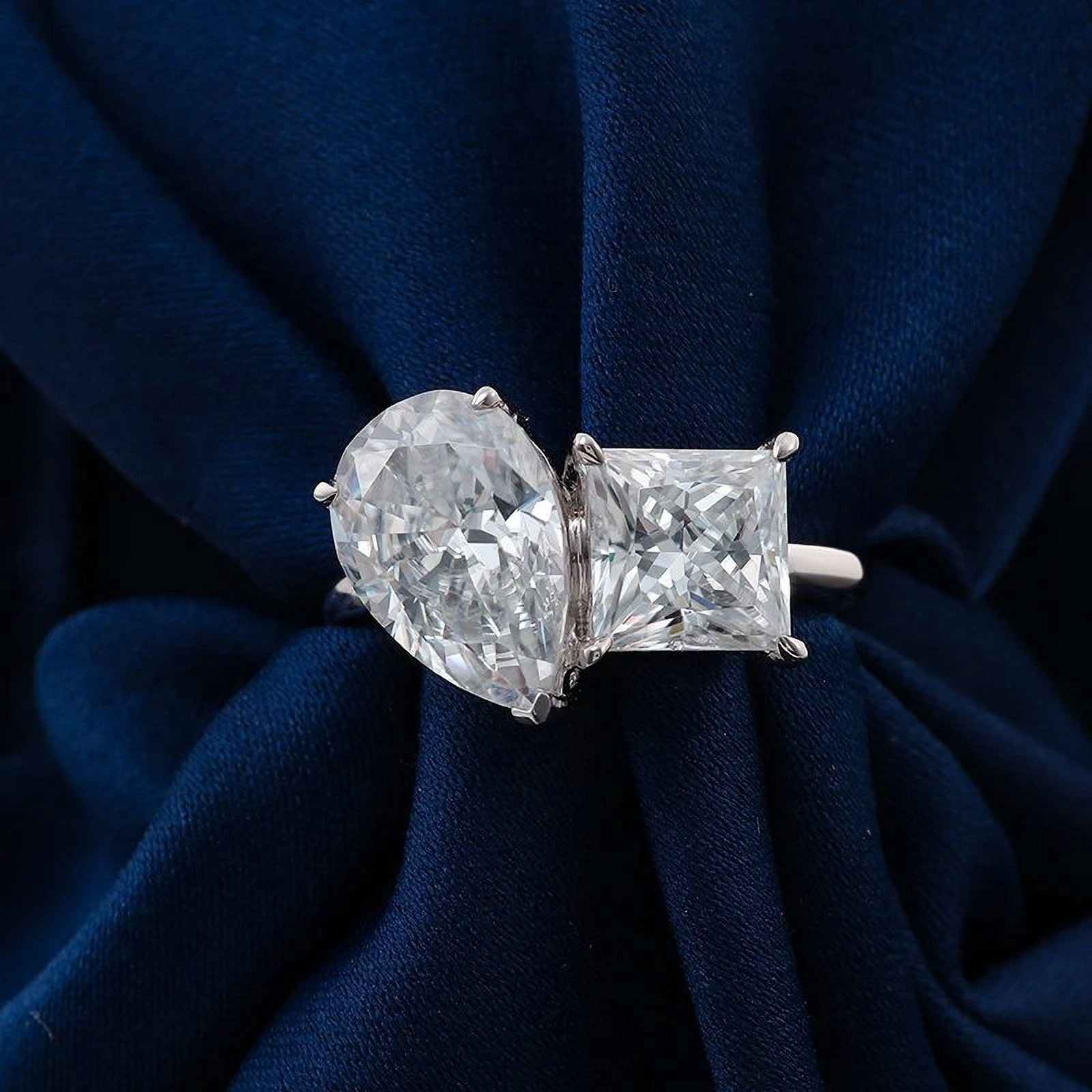 Veda Jewel 2.1 Ct Pear Cut Diamond Ring - 14K White Gold Plated Two Stone Engagement Ring - Simple Design for Women - A Perfect Choice for Celebrating Your Love - Make Every Moment Memorable