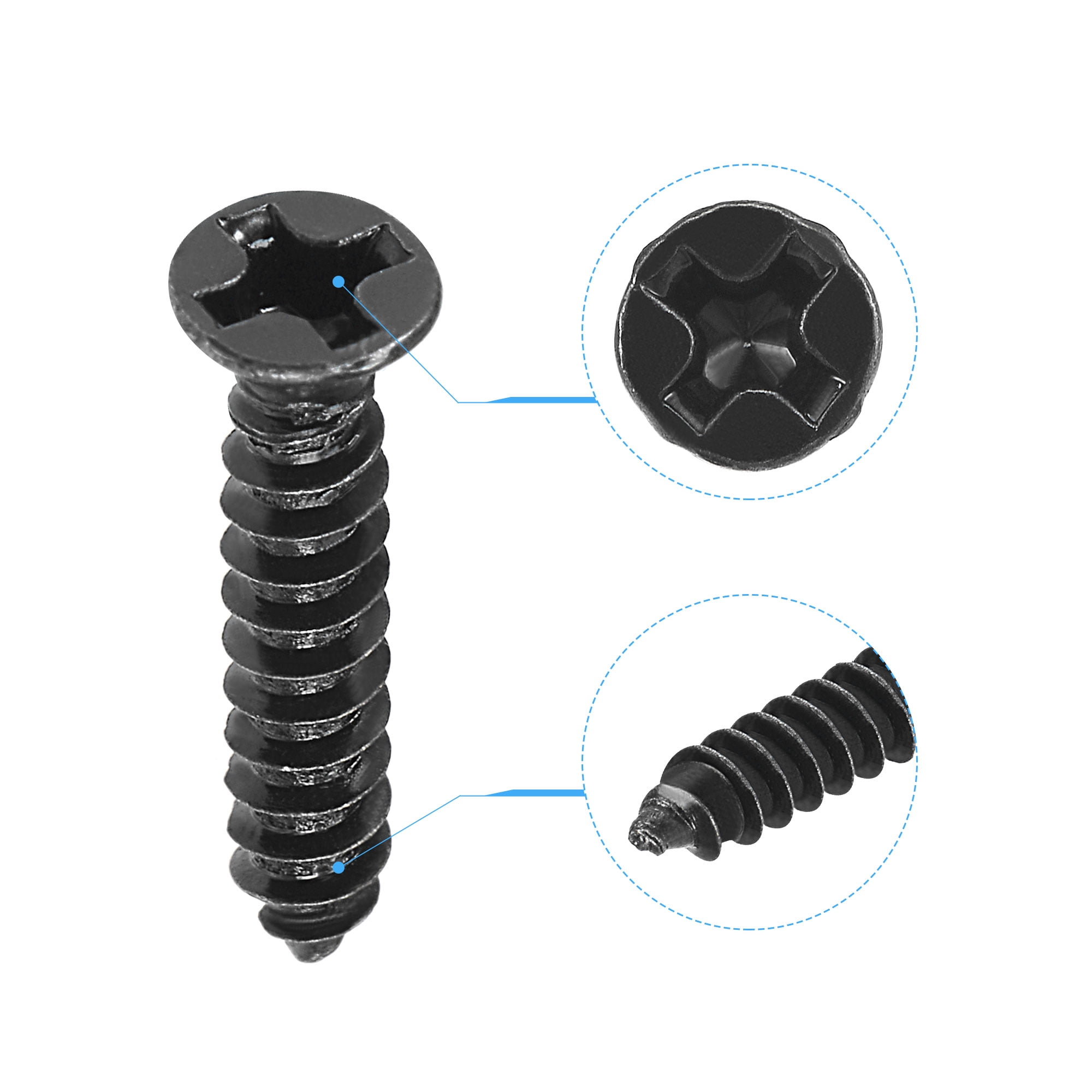 Unique Bargains Wood Screws Phillips Flat Head Carbon Steel Black M3 x 16mm