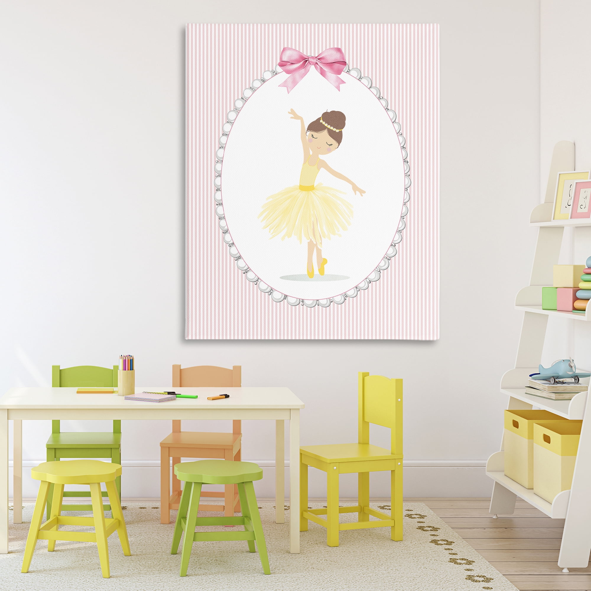 Stupell Industries Dainty Dance on Stripes Canvas Wall Art, design by Christine Simpson Art