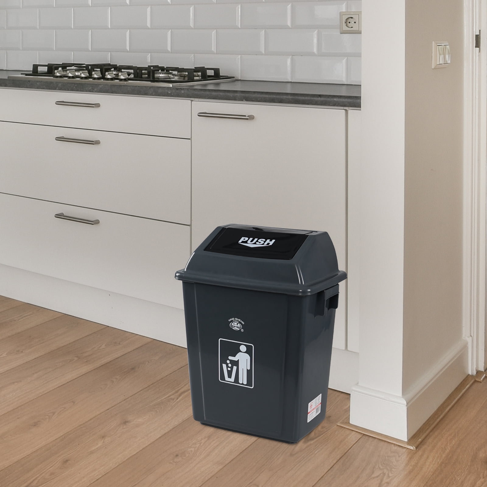 Xeabia 6 Gallon Plastic Swing Lid Trash Can, Plastic Garbage Can with Lid, 4 Packs