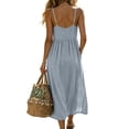 thumbnail image 6 of VBVC Women's Cotton-Linen Spaghetti Strap Midi Dress , Summer V-Neck Dresses For Women,Ladies' Button Front A-Line Dress with Pockets,Gray,S-2XL, 6 of 7