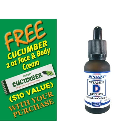 Best Vitamin D Serum 1 Oz (30 mL) - PROFESSIONAL SKINCARE SERUM - with FREE Cucumber Face & Body Nourishing Cream by (Best Serum For 30s)