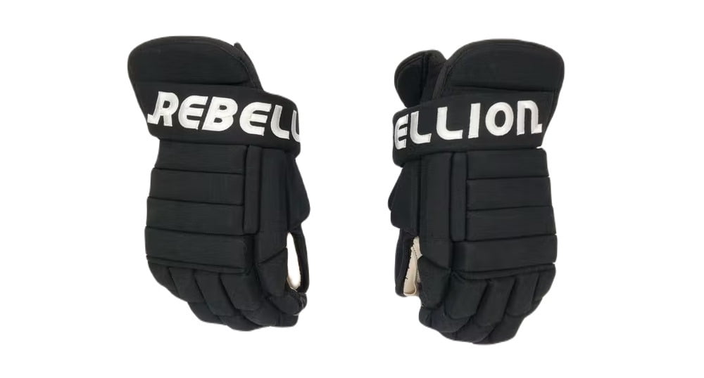 Rebellion Junior Hockey Gloves - Durable Nylon, Black, Size 12.5'