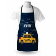 thumbnail image 4 of New York Taxi Apron, NY City Cab Illustration Designed with Letter and Stars, Unisex Kitchen Bib with Adjustable Neck for Cooking Gardening, Adult Size, Night Blue and Earth Yellow, by Ambesonne, 4 of 4
