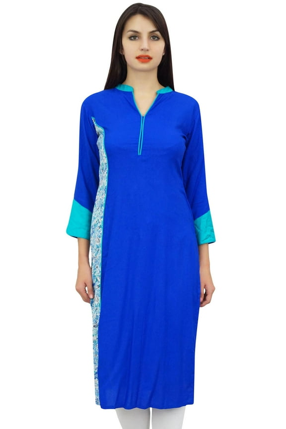 Women's Straight Rayon Kurti Blue Ladies Kurta Ethnic Casual Clothing - 8