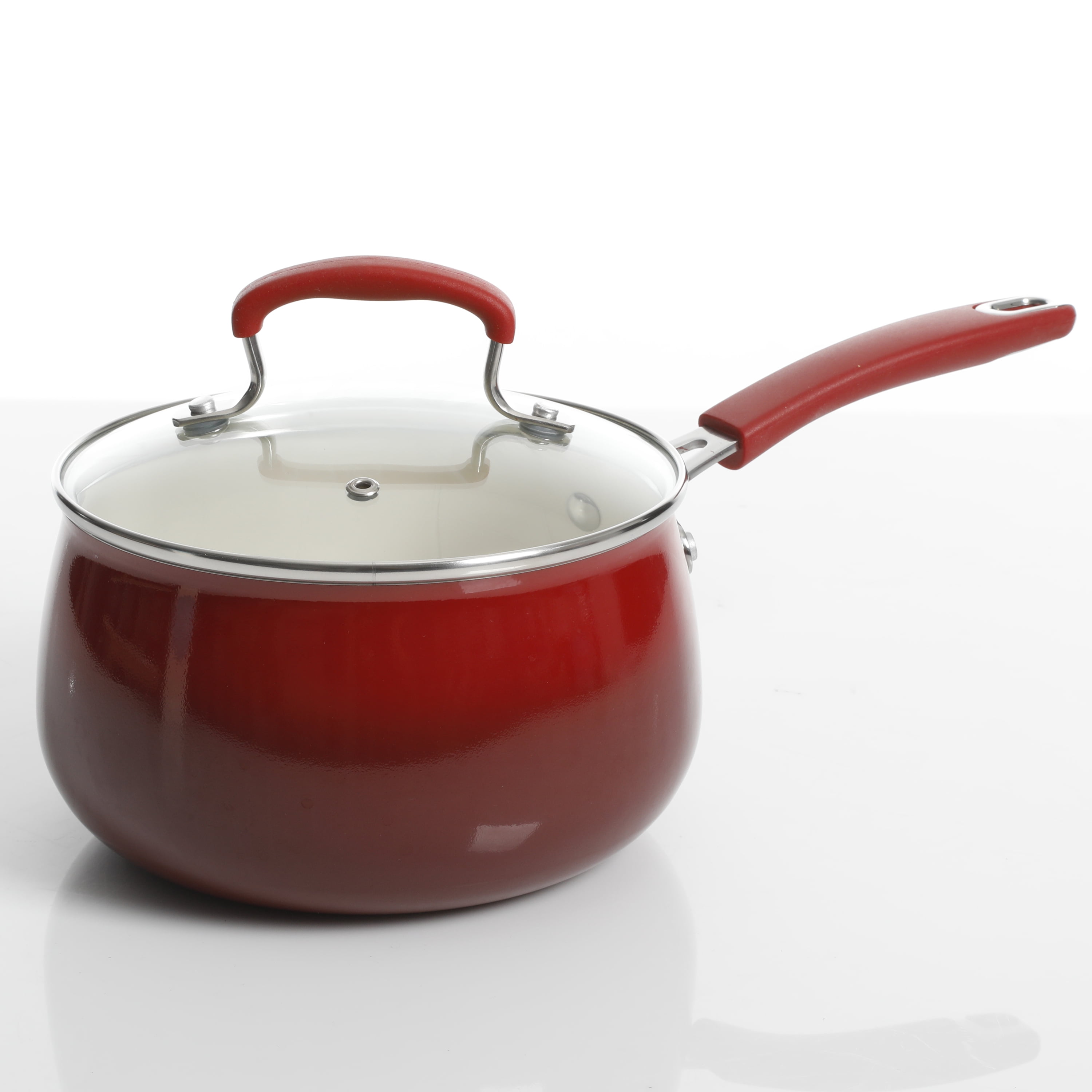 The Pioneer Woman Classic Belly 10 Piece Ceramic Non-stick and Cast Iron Cookware Set, Red