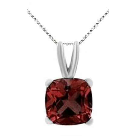 14k Gold Garnet Necklace - 5 Carat Cushion Cut Simulated Garnet CZ Pendant Necklace 14k Gold Over Sterling Silver