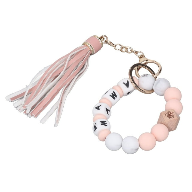 Llavero pulsera cuentas de silicona llavero de metal estilo borlas colores brillantes pulsera con cuentas para viajes en casa