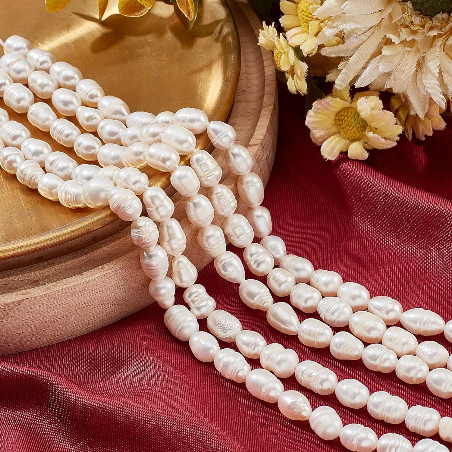 110 Pcs Freshwater Pearl Beads 6~7 mm Creamy White Rice Shape Freshwater Pearl Loose Natural Cultured Freshwater Pearl Charms Beads for Craft Jewelry Making Seashell Color 5 Strands Colorful