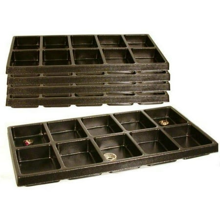 - 5 Pocket Watch Case Movement Display Boxes, A new set of five 10 compartment stackable black plastic tray inserts By FindingKing