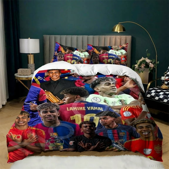 3 Pieces Lamine Yamal Duvet Cover Bedding Set Soccer Star Duvet Cover Set Ultra Soft Comforter Cover with Pillowsham